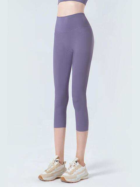 Wide Waistband Cropped Sports Leggings - Trendsi - Flyclothing LLC