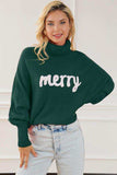 Merry Letter Embroidered High Neck Sweater - Trendsi - Flyclothing LLC