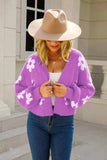 Floral Open Front Fuzzy Cardigan - Trendsi - Flyclothing LLC