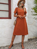 Round Neck Short Sleeve Dress with Pockets - Trendsi - Flyclothing LLC
