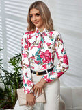 Printed Tie Neck Long Sleeve Blouse - Trendsi - Flyclothing LLC