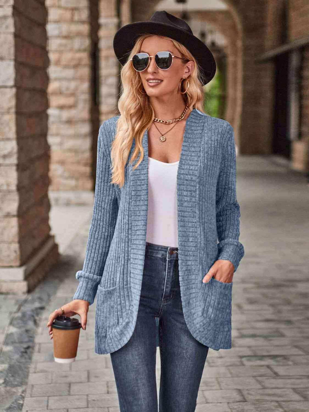 Open Front Cardigan with Pockets - Trendsi - Flyclothing LLC