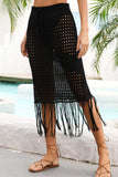 Fringe Hem Drawstring Waist Openwork Skirt - Trendsi - Flyclothing LLC