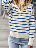 Striped Collared Neck Knit Top - Trendsi - Flyclothing LLC