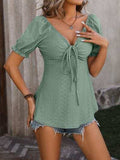 Ruched V-Neck Flounce Sleeve Blouse - Trendsi - Flyclothing LLC