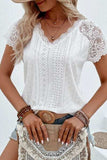 Eyelet Lace Detail V-Neck T-Shirt - Trendsi - Flyclothing LLC
