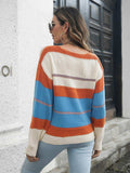 Striped V-Neck Drop Shoulder Sweater - Trendsi - Flyclothing LLC