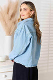 Double Take Dropped Shoulder Raw Hem Denim Jacket - Trendsi - Flyclothing LLC