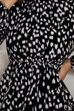 Printed Frill Neck Long Sleeve Dress - Trendsi - Flyclothing LLC