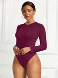 Round Neck Long Sleeve Bodysuit - Trendsi - Flyclothing LLC