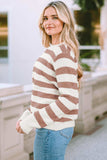 Striped Round Neck Long Sleeve Sweater - Trendsi - Flyclothing LLC