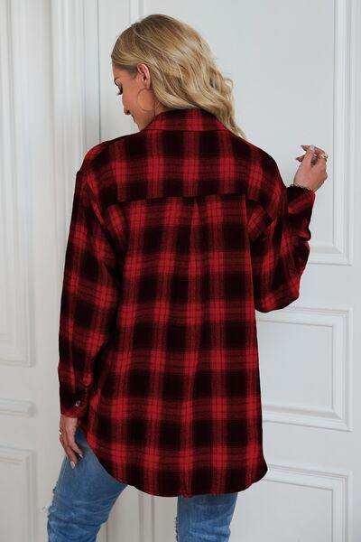 Plaid Button Up Dropped Shoulder Outerwear - Trendsi - Flyclothing LLC