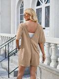 Backless Pocketed Round Neck Half Sleeve Romper - Trendsi - Flyclothing LLC