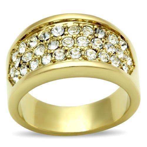 Alamode IP Gold(Ion Plating) Brass Ring with Top Grade Crystal in Clear - Alamode - Flyclothing LLC