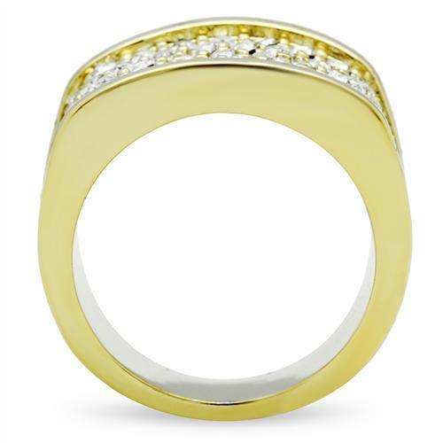 Alamode IP Gold(Ion Plating) Brass Ring with Top Grade Crystal in Clear - Alamode - Flyclothing LLC
