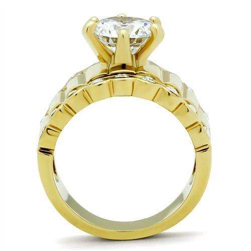 Alamode IP Gold(Ion Plating) Brass Ring with AAA Grade CZ in Clear - Alamode - Flyclothing LLC