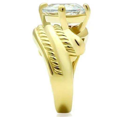 Alamode IP Gold(Ion Plating) Brass Ring with AAA Grade CZ in Clear - Alamode - Flyclothing LLC
