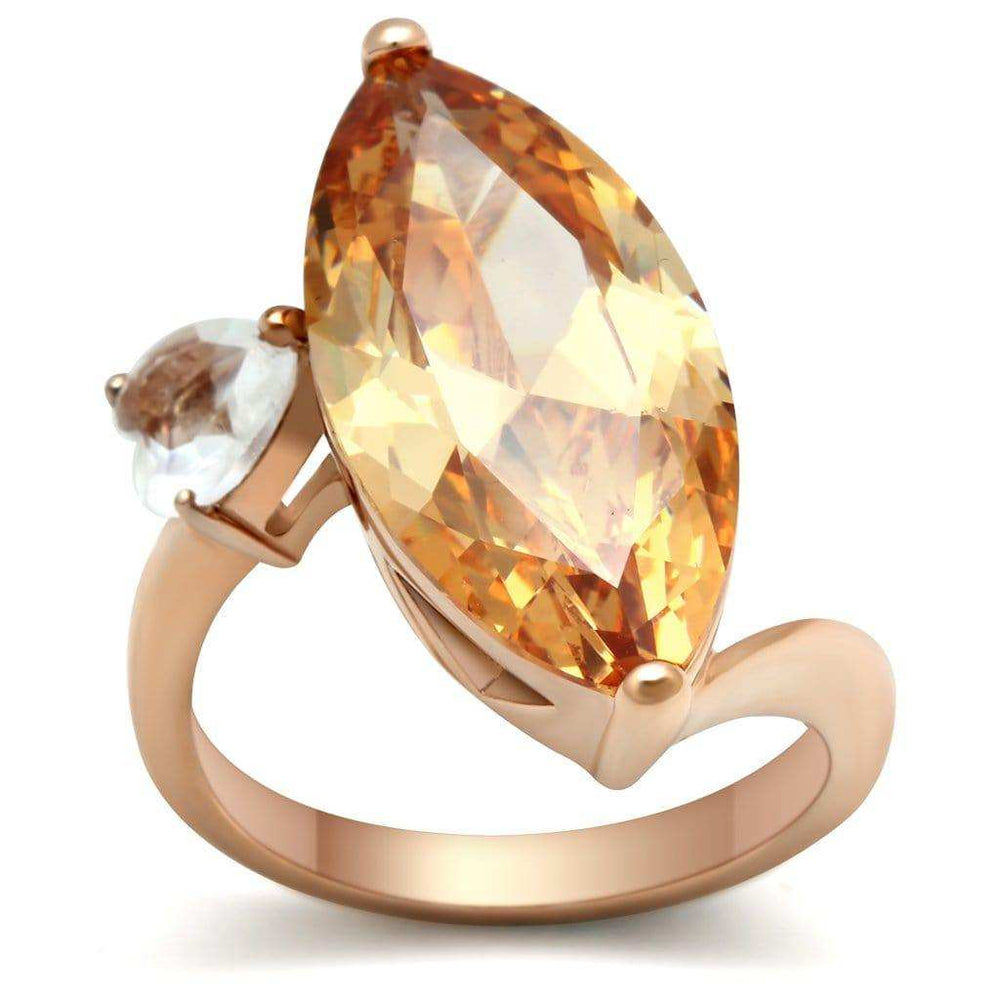 Alamode IP Rose Gold(Ion Plating) Brass Ring with AAA Grade CZ in Champagne - Alamode - Flyclothing LLC