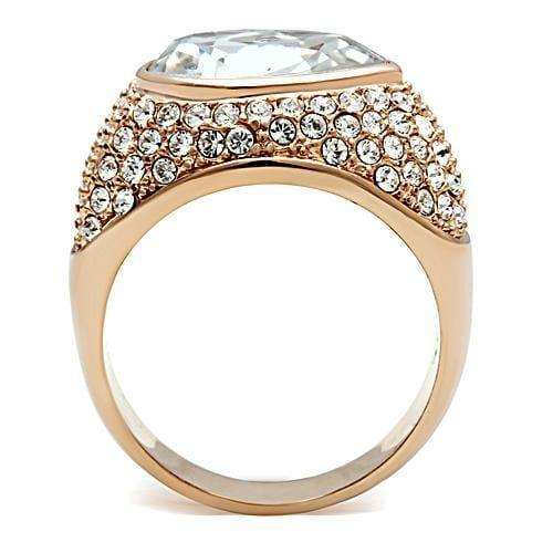 Alamode IP Rose Gold(Ion Plating) Brass Ring with Top Grade Crystal in Clear - Alamode - Flyclothing LLC