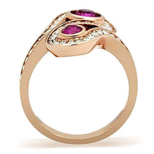 Alamode IP Rose Gold(Ion Plating) Brass Ring with Top Grade Crystal in Fuchsia - Alamode - Flyclothing LLC