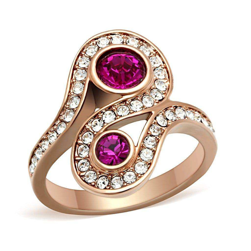 Alamode IP Rose Gold(Ion Plating) Brass Ring with Top Grade Crystal in Fuchsia - Alamode - Flyclothing LLC