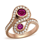 Alamode IP Rose Gold(Ion Plating) Brass Ring with Top Grade Crystal in Fuchsia - Alamode - Flyclothing LLC