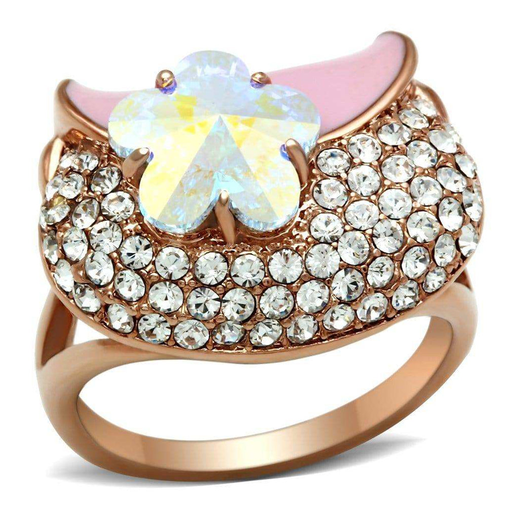 Alamode IP Rose Gold(Ion Plating) Brass Ring with Top Grade Crystal in Clear - Alamode - Flyclothing LLC