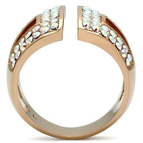 Alamode IP Rose Gold(Ion Plating) Brass Ring with Top Grade Crystal in Aurora Borealis (Rainbow Effect) - Alamode - Flyclothing LLC