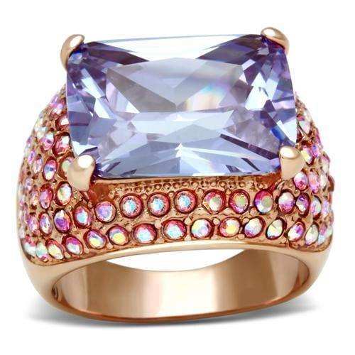 Alamode IP Rose Gold(Ion Plating) Brass Ring with AAA Grade CZ in Light Amethyst - Alamode - Flyclothing LLC