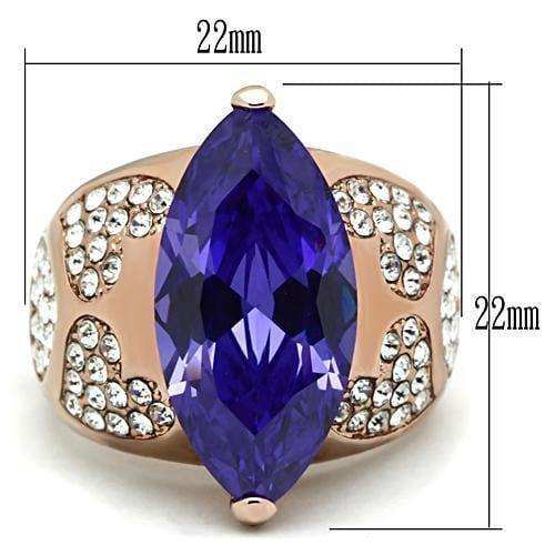 Alamode IP Rose Gold(Ion Plating) Brass Ring with AAA Grade CZ in Tanzanite - Alamode - Flyclothing LLC