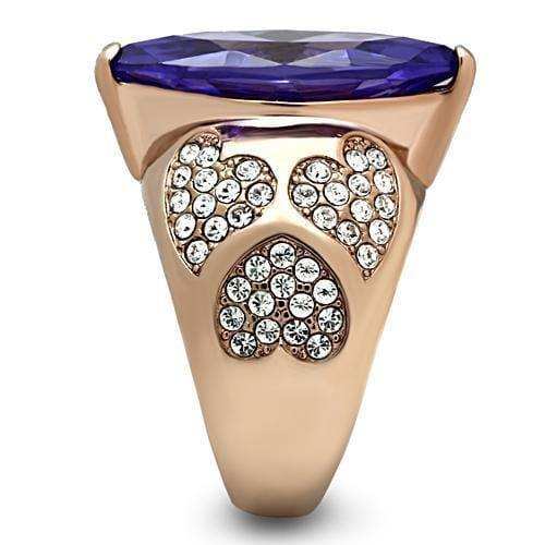 Alamode IP Rose Gold(Ion Plating) Brass Ring with AAA Grade CZ in Tanzanite - Alamode - Flyclothing LLC