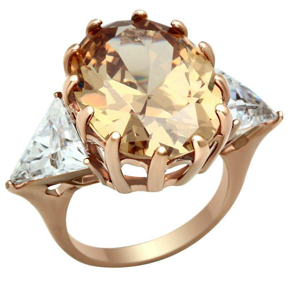 Alamode IP Rose Gold(Ion Plating) Brass Ring with AAA Grade CZ in Champagne - Alamode - Flyclothing LLC