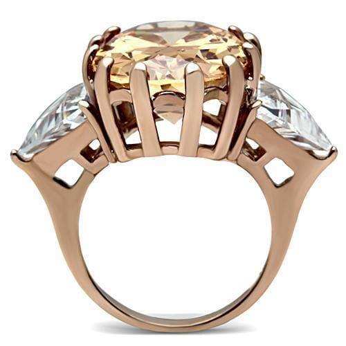 Alamode IP Rose Gold(Ion Plating) Brass Ring with AAA Grade CZ in Champagne - Alamode - Flyclothing LLC