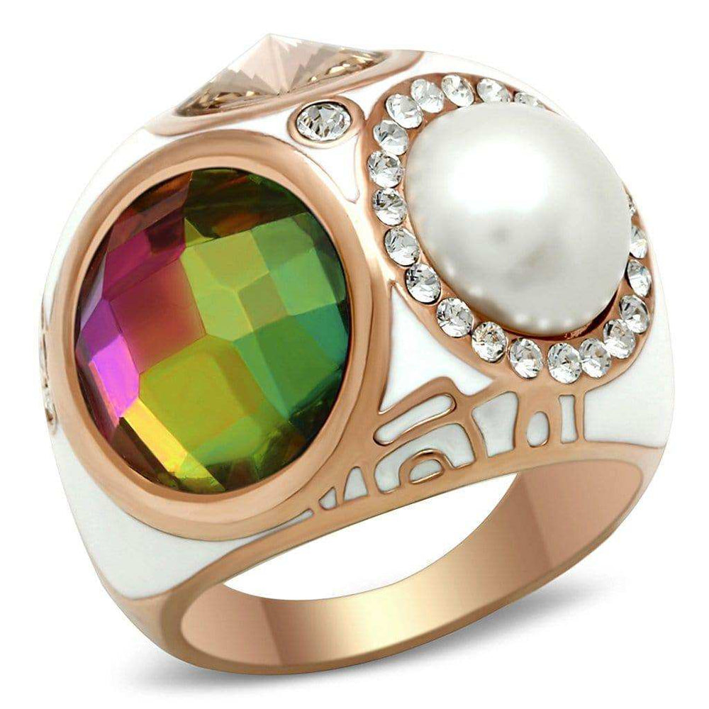 Alamode IP Rose Gold(Ion Plating) Brass Ring with Synthetic Synthetic Glass in Multi Color - Alamode - Flyclothing LLC