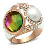 Alamode IP Rose Gold(Ion Plating) Brass Ring with Synthetic Synthetic Glass in Multi Color - Alamode - Flyclothing LLC