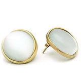 Alamode IP Gold(Ion Plating) Brass Earrings with Synthetic Cat Eye in White - Alamode - Flyclothing LLC