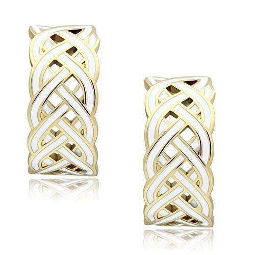 Alamode IP Gold(Ion Plating) Brass Earrings with Epoxy in White - Alamode - Flyclothing LLC