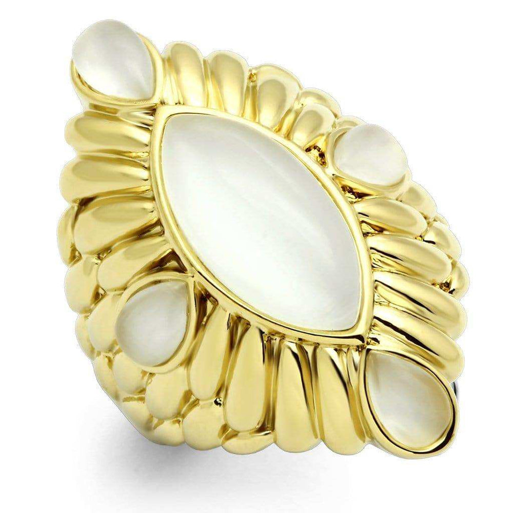 Alamode IP Gold(Ion Plating) Brass Ring with Synthetic Cat Eye in White - Alamode - Flyclothing LLC