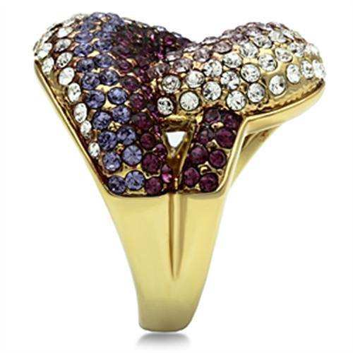Alamode IP Gold(Ion Plating) Brass Ring with Top Grade Crystal in Multi Color - Alamode - Flyclothing LLC