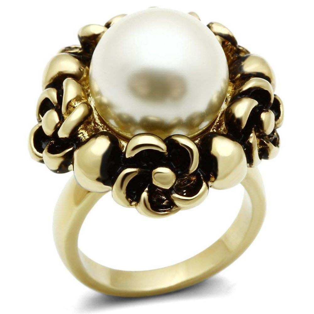 Alamode IP Gold(Ion Plating) Brass Ring with Synthetic Pearl in White - Alamode - Flyclothing LLC
