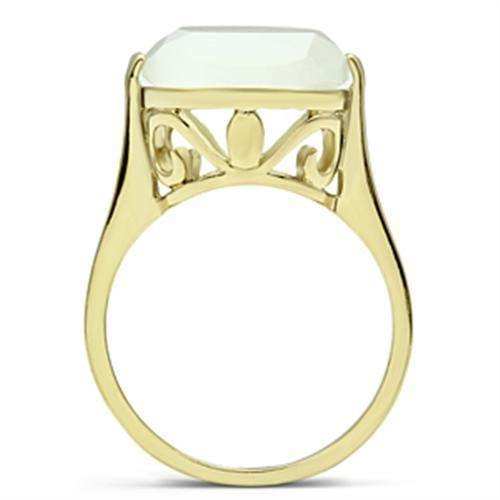 Alamode IP Gold(Ion Plating) Brass Ring with Synthetic Cat Eye in White - Alamode - Flyclothing LLC