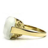 Alamode IP Gold(Ion Plating) Brass Ring with Synthetic Cat Eye in White - Alamode - Flyclothing LLC