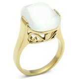 Alamode IP Gold(Ion Plating) Brass Ring with Synthetic Cat Eye in White - Alamode - Flyclothing LLC
