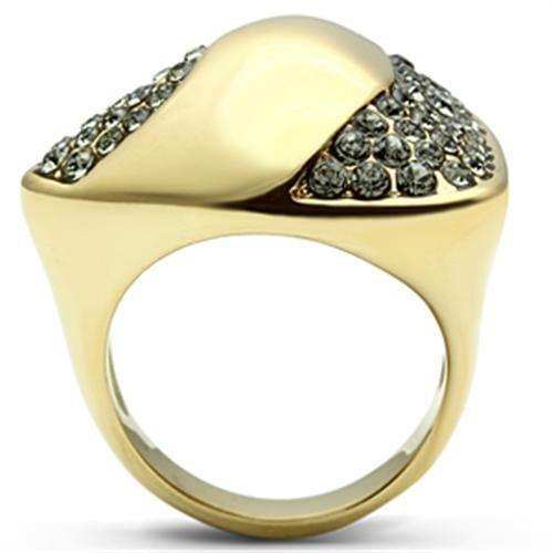 Alamode IP Gold(Ion Plating) Brass Ring with Top Grade Crystal in Black Diamond - Alamode - Flyclothing LLC