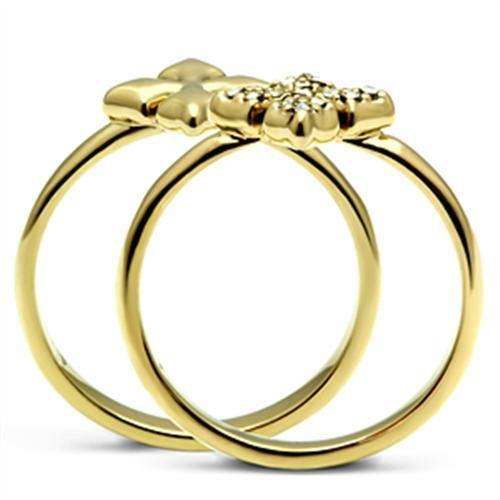 Alamode IP Gold(Ion Plating) Brass Ring with Top Grade Crystal in Clear - Alamode - Flyclothing LLC