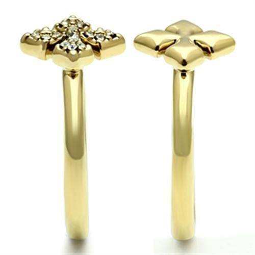 Alamode IP Gold(Ion Plating) Brass Ring with Top Grade Crystal in Clear - Alamode - Flyclothing LLC