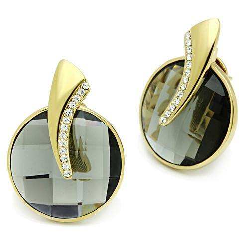 Alamode IP Gold(Ion Plating) Brass Earrings with Synthetic Synthetic Glass in Black Diamond - Alamode - Flyclothing LLC
