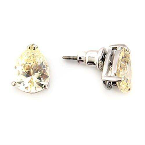 Alamode Rhodium Brass Earrings with AAA Grade CZ in Citrine Yellow - Alamode - Flyclothing LLC