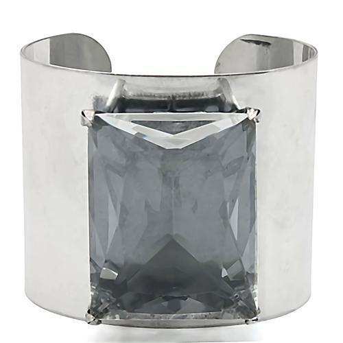 Alamode Antique Silver Brass Bangle with Synthetic Synthetic Glass in Clear - Alamode - Flyclothing LLC