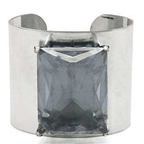 Alamode Antique Silver Brass Bangle with Synthetic Synthetic Glass in Clear - Alamode - Flyclothing LLC
